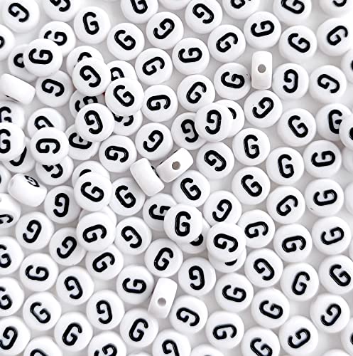 DHARIS 100 STÜCKE Buchstabenperlen Weiß Runde Acryl Alphabet Perlen Buchstabe G Perlen für Schmuckherstellung Armbänder Halsketten Schlüsselanhänger DIY 4X7mm von DHARIS
