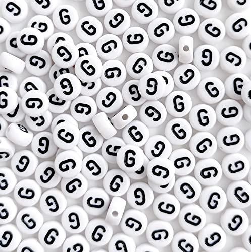 DHARIS 100 STÜCKE Buchstabenperlen Weiß Runde Acryl Alphabet Perlen Buchstabe G Perlen für Schmuckherstellung Armbänder Halsketten Schlüsselanhänger DIY 4X7mm DHARIS 100 STÜCKE Buchstabenperlen Weiß Runde Acryl Alphabet Perlen Buchstabe G Perlen für Schmuckherstellung Armbänder Halsketten Schlüsselanhänger DIY 4X7mm von DHARIS