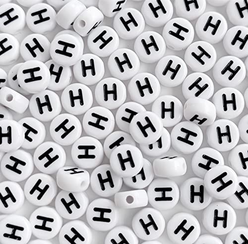 DHARIS 100 STÜCKE Buchstabenperlen Weiß Runde Acryl Alphabet Perlen Buchstabe H Perlen für Schmuckherstellung Armbänder Halsketten Schlüsselanhänger DIY 4X7mm von DHARIS