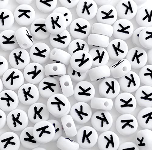DHARIS 100 STÜCKE Buchstabenperlen Weiß Runde Acryl Alphabet Perlen Buchstabe K Perlen für Schmuckherstellung Armbänder Halsketten Schlüsselanhänger DIY 4X7mm von DHARIS