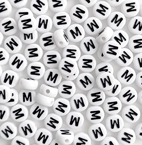 DHARIS 100 STÜCKE Buchstabenperlen Weiß Runde Acryl Alphabet Perlen Buchstabe M Perlen für die Schmuckherstellung Armbänder Halsketten Schlüsselanhänger DIY 4X7mm von DHARIS