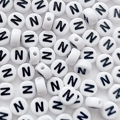DHARIS 100 STÜCKE Buchstabenperlen Weiß Runde Acryl Alphabet Perlen Buchstabe N Perlen für Schmuckherstellung Armbänder Halsketten Schlüsselanhänger DIY 4X7mm von HUHIK