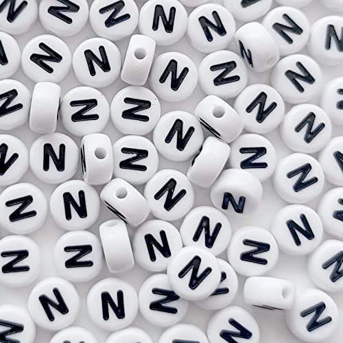 DHARIS 100 STÜCKE Buchstabenperlen Weiß Runde Acryl Alphabet Perlen Buchstabe N Perlen für Schmuckherstellung Armbänder Halsketten Schlüsselanhänger DIY 4X7mm von DHARIS