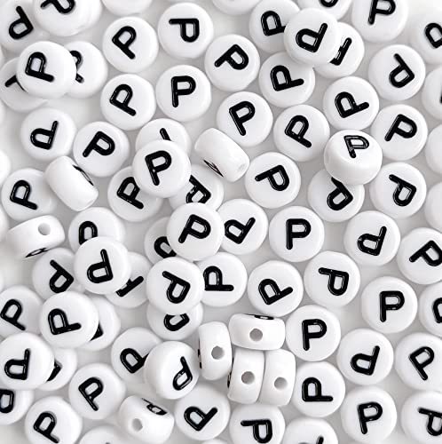 DHARIS 100 STÜCKE Buchstabenperlen Weiß Runde Acryl Alphabet Perlen Buchstabe P Perlen für Schmuckherstellung Armbänder Halsketten Schlüsselanhänger DIY 4X7mm von DHARIS