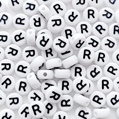 DHARIS 100 STÜCKE Buchstabenperlen Weiß Runde Acryl Alphabet Perlen Buchstabe R Perlen für Schmuckherstellung Armbänder Halsketten Schlüsselanhänger DIY 4X7mm von DHARIS