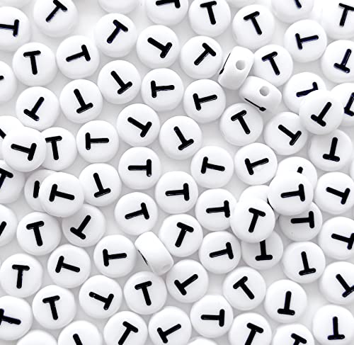 DHARIS 100 STÜCKE Buchstabenperlen Weiß Runde Acryl Alphabet Perlen Buchstabe T Perlen für Schmuckherstellung Armbänder Halsketten Schlüsselanhänger DIY 4X7mm von DHARIS