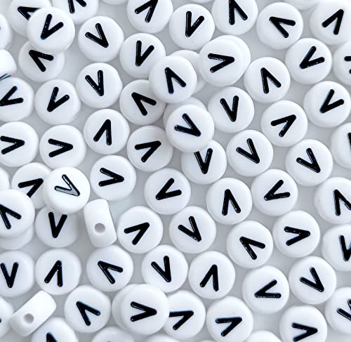 DHARIS 100 STÜCKE Buchstabenperlen Weiß Runde Acryl Alphabet Perlen Buchstabe V Perlen für Schmuckherstellung Armbänder Halsketten Schlüsselanhänger DIY 4X7mm von DHARIS