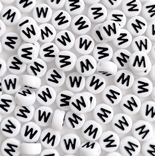 DHARIS 100 STÜCKE Buchstabenperlen Weiß Runde Acryl Alphabet Perlen Buchstabe W Perlen für Schmuckherstellung Armbänder Halsketten Schlüsselanhänger DIY 4X7mm von DHARIS