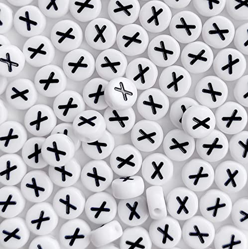 DHARIS 100 STÜCKE Buchstabenperlen Weiß Runde Acryl Alphabet Perlen Buchstabe X Perlen für Schmuckherstellung Armbänder Halsketten Schlüsselanhänger DIY 4X7mm von DHARIS