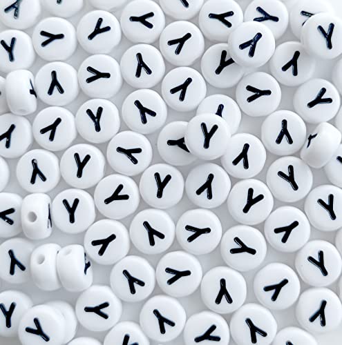 DHARIS 100 STÜCKE Buchstabenperlen Weiß Runde Acryl Alphabet Perlen Buchstabe Y Perlen für Schmuckherstellung Armbänder Halsketten Schlüsselanhänger DIY 4X7mm von DHARIS