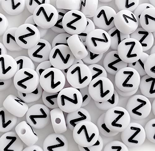 DHARIS 100 STÜCKE Buchstabenperlen Weiß Runde Acryl Alphabet Perlen Buchstabe Z Perlen für Schmuckherstellung Armbänder Halsketten Schlüsselanhänger DIY 4X7mm von DHARIS