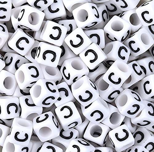 DHARIS 100 STÜCKE Buchstabenperlen Weißer Würfel Acryl Alphabetperlen Buchstabe C Perlen für Schmuckherstellung Armbänder Halsketten Schlüsselanhänger DIY 6X6mm (C-100 Stück) von DHARIS