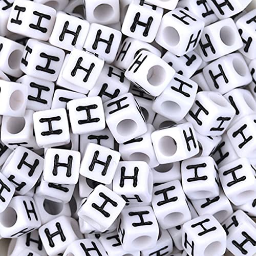 DHARIS 100 STÜCKE Buchstabenperlen Weißer Würfel Acryl Alphabetperlen Buchstabe H Perlen für die Schmuckherstellung Armbänder Halsketten Schlüsselanhänger DIY 6X6mm (H-100 Stück) von DHARIS