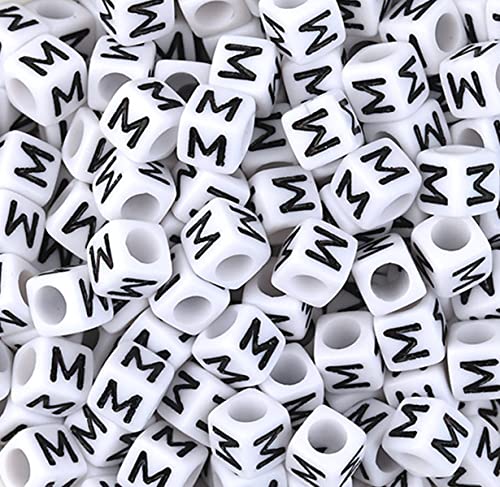 DHARIS 100 STÜCKE Buchstabenperlen Weißer Würfel Acryl Alphabetperlen Buchstabe M Perlen für Schmuckherstellung Armbänder Halsketten Schlüsselanhänger DIY 6X6mm (M-100 Stück) von DHARIS