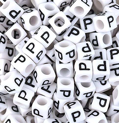 DHARIS 100 STÜCKE Buchstabenperlen Weißer Würfel Acryl Alphabetperlen Buchstabe P Perlen für die Schmuckherstellung Armbänder Halsketten Schlüsselanhänger DIY 6X6mm (P-100 Stück) von DHARIS