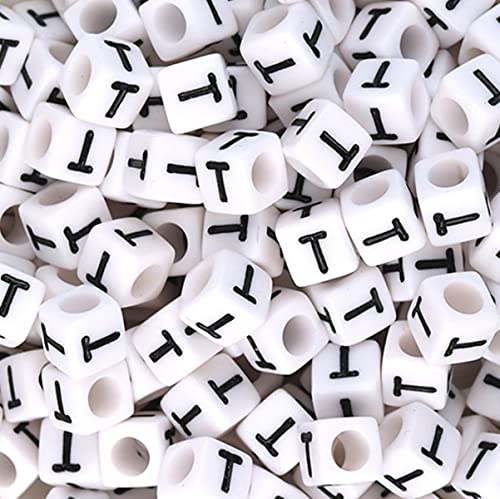 DHARIS 100 STÜCKE Buchstabenperlen Weißer Würfel Acryl Alphabetperlen Buchstabe T Perlen für die Schmuckherstellung Armbänder Halsketten Schlüsselanhänger DIY 6X6mm (T-100 STÜCKE) von DHARIS