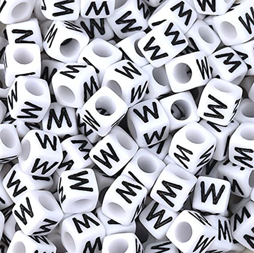 DHARIS 100 STÜCKE Buchstabenperlen Weißer Würfel Acryl Alphabetperlen Buchstabe W Perlen für Schmuckherstellung Armbänder Halsketten Schlüsselanhänger DIY 6X6mm (W-100 Stück) von DHARIS