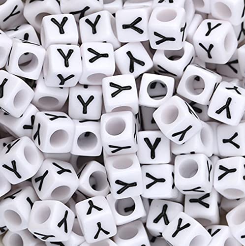 DHARIS 100 STÜCKE Buchstabenperlen Weißer Würfel Acryl Alphabetperlen Buchstabe Y Perlen für die Schmuckherstellung Armbänder Halsketten Schlüsselanhänger DIY 6x6mm (Y-100 Stück) von DHARIS
