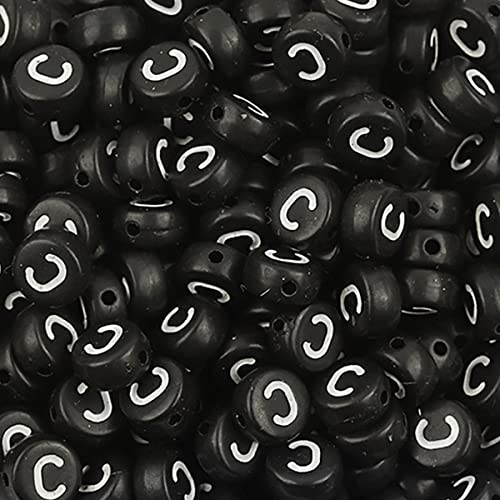 DHARIS 100 Stück 4 × 7 mm schwarze runde Acryl-Alphabet-Buchstaben-Perlen Buchstabe C-Perlen für die Schmuckherstellung, Armbänder, Halsketten, Schlüsselanhänger (C-100 Stück) von DHARIS