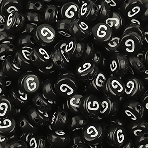 DHARIS 100 Stück 4 × 7 mm schwarze runde Acryl-Alphabet-Buchstaben-Perlen Buchstabe G-Perlen für die Schmuckherstellung, Armbänder, Halsketten, Schlüsselanhänger (G-100 Stück) von DHARIS