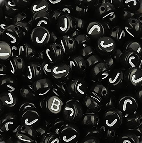 DHARIS 100 Stück 4 × 7 mm schwarze runde Acryl-Alphabet-Buchstaben-Perlen Buchstabe J-Perlen für die Schmuckherstellung, Armbänder, Halsketten, Schlüsselanhänger (J-100 Stück) von DHARIS