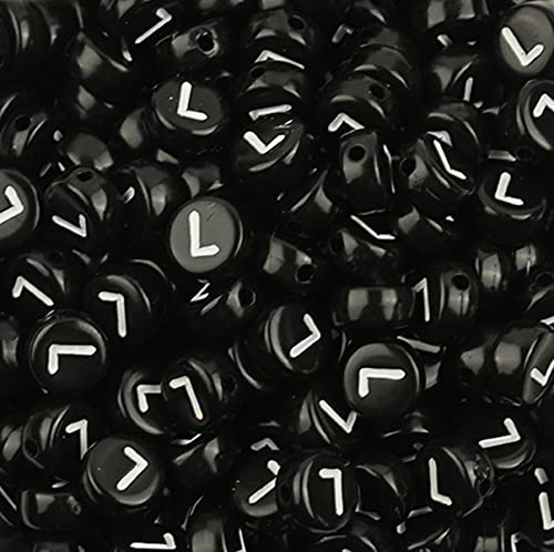 DHARIS 100 Stück 4 × 7 mm schwarze runde Acryl-Alphabet-Buchstaben-Perlen Buchstabe L-Perlen für die Schmuckherstellung, Armbänder, Halsketten, Schlüsselanhänger (L-100 Stück) von DHARIS