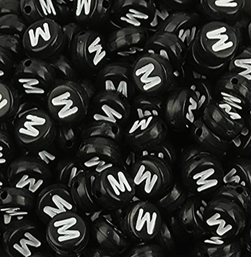DHARIS 100 Stück 4 × 7 mm schwarze runde Acryl-Alphabet-Buchstaben-Perlen Buchstabe M-Perlen für die Schmuckherstellung, Armbänder, Halsketten, Schlüsselanhänger (M-100 Stück) von DHARIS