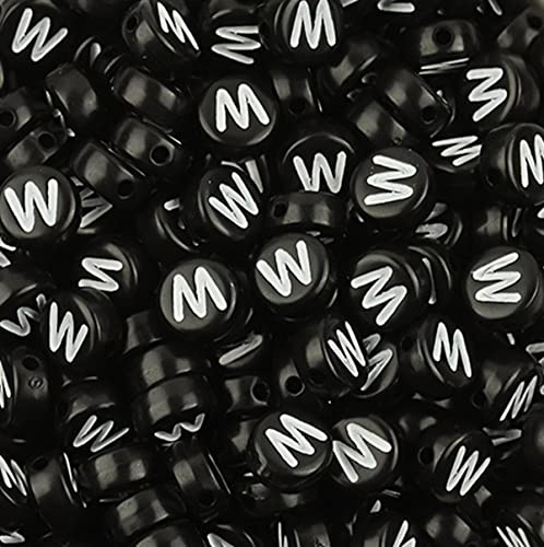 DHARIS 100 Stück 4 × 7 mm schwarze runde Acryl-Alphabet-Buchstaben-Perlen Buchstabe W-Perlen für die Schmuckherstellung, Armbänder, Halsketten, Schlüsselanhänger(W-100 Stück) von DHARIS