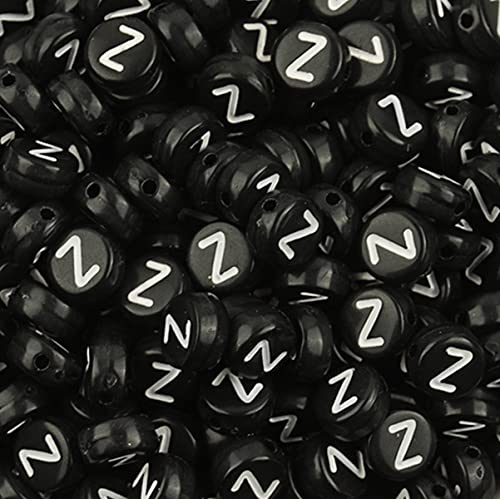 DHARIS 100 Stück 4 × 7 mm schwarze runde Acryl-Alphabet-Buchstaben-Perlen Buchstabe Z-Perlen für die Schmuckherstellung, Armbänder, Halsketten, Schlüsselanhänger (Z-100 STÜCKE) von DHARIS