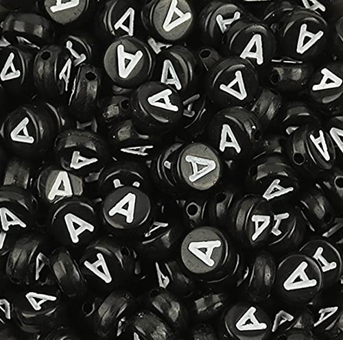 DHARIS 100 Stück 4 × 7 mm schwarze runde Acryl-Alphabet-Buchstaben-Perlen Vokal-Buchstaben-A-Perlen für die Schmuckherstellung, Armbänder, Halsketten, Schlüsselanhänger (A-100 Stück) von DHARIS