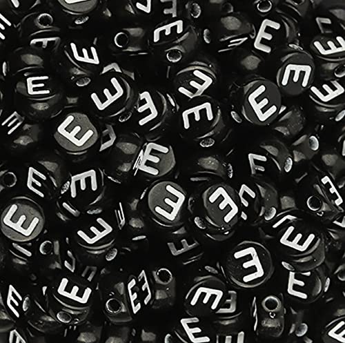 DHARIS 100 Stück 4 × 7 mm schwarze runde Acryl-Alphabet-Buchstaben-Perlen Vokal-Buchstaben-E-Perlen für die Schmuckherstellung, Armbänder, Halsketten, Schlüsselanhänger (E-100 Stück) von DHARIS