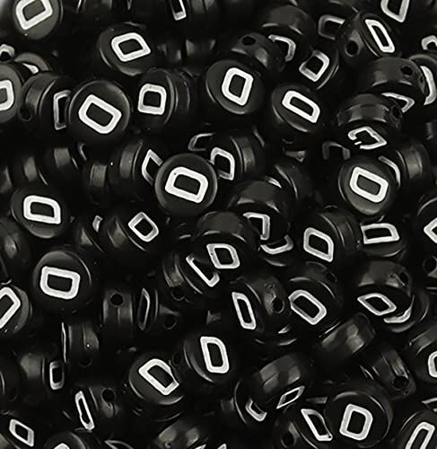 DHARIS 100 Stück 4 × 7 mm schwarze runde Acryl-Alphabet-Buchstabenperlen Buchstabe D-Perlen für die Schmuckherstellung, Armbänder, Halsketten, Schlüsselanhänger (D-100 Stück) von DHARIS