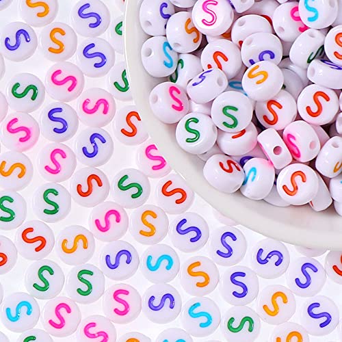 DHARIS 100 Stück Buchstabenperlen, 4 x 7 mm, Acryl-Alphabet-Perlen, bunte runde Buchstaben-S-Perlen für die Schmuckherstellung, Armbänder, Halsketten, DIY-Schlüsselanhänger (100 STÜCKE-S) von DHARIS