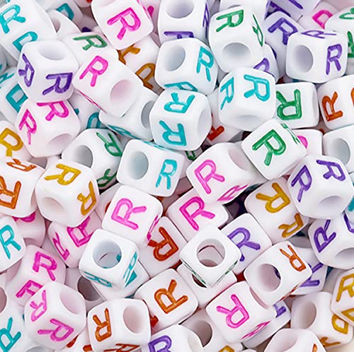 DHARIS 100 Stück Buchstabenperlen, 6 x 6 mm, Acryl-Alphabet-Perlen, bunte Würfel, Buchstabe R, Perlen für die Schmuckherstellung, DIY, Armbänder, Halsketten, Schlüsselanhänger (R-100 Stück) von DHARIS