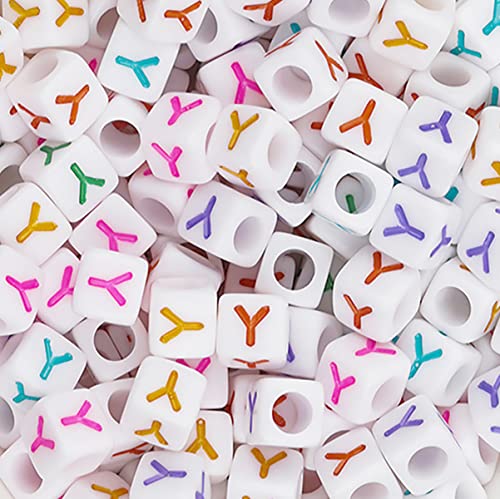 DHARIS 100 Stück Buchstabenperlen, 6 x 6 mm, Acryl-Alphabet-Perlen, bunte Würfel, Buchstabe Y, Perlen für die Schmuckherstellung, DIY, Armbänder, Halsketten, Schlüsselanhänger (Y-100 Stück) von DHARIS