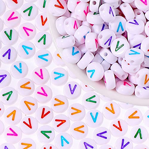 DHARIS 100 Stück Buchstabenperlen 4 x 7 mm Acryl-Alphabet-Perlen, bunte runde Buchstaben-V-Perlen für die Schmuckherstellung, Armbänder, Halsketten, DIY-Schlüsselanhänger (100 STÜCKE-V) von DHARIS