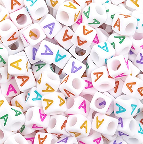 DHARIS 100 Stück Buchstabenperlen 6 x 6 mm Acryl-Alphabet-Perlen, bunte Würfel, Vokal, Buchstabe A, Perlen für Schmuckherstellung, DIY, Armbänder, Halsketten, Schlüsselanhänger (A-100 Stück) von DHARIS