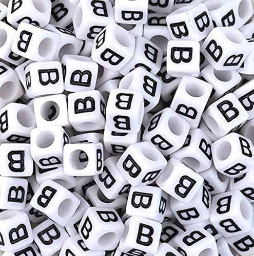 DHARIS 100 Stück Buchstabenperlen 6 x 6 mm Acryl-Alphabet-Perlen, weißer Würfel, Buchstabe B, Perlen für die Schmuckherstellung, DIY, Armbänder, Halsketten, Schlüsselanhänger (B-100 Stück) von DHARIS