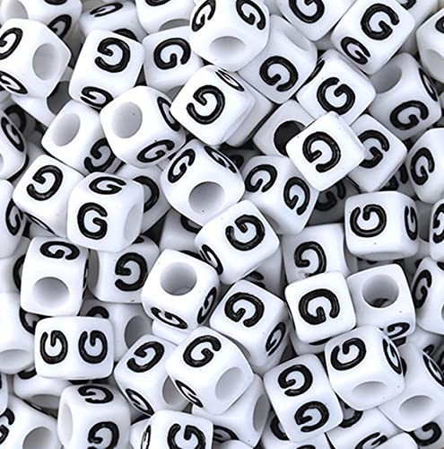 DHARIS 100PCS Letter Beads White Cube Acrylic Alphabet Beads Letter G Beads for Jewelry Making Bracelets Necklaces Key Chains DIY 6X6mm (G-100 Stück) von DHARIS