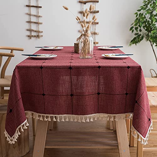 DHBHZD Tischdecke 100x250cm Quaste Baumwolle Leinen Tischdecke für Küche Esszimmer Faltenfreie Tischdecken Rechteck / Länglich von DHBHZD