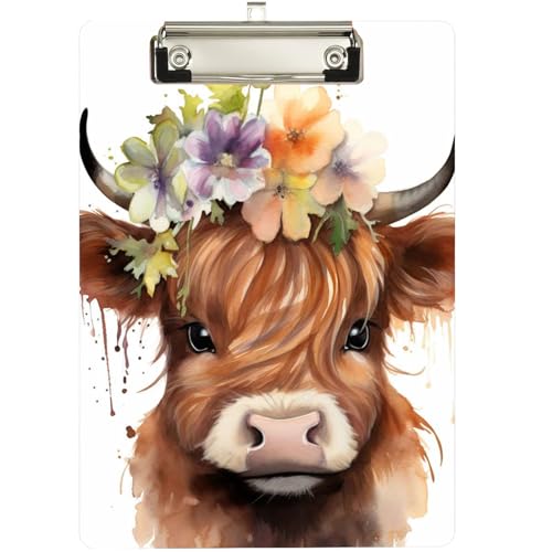 DHEEBFWE Modisches Klemmbrett, personalisiertes Klemmbrett-Design, mit niedrigem Profil, Metallclip, einziehbare Lasche zum Aufhängen, Standard-A4-Briefgröße, 22,9 x 32,8 cm, Highland Baby Cow DHEEBFWE Modisches Klemmbrett, personalisiertes Klemmbrett-Design, mit niedrigem Profil, Metallclip, einziehbare Lasche zum Aufhängen, Standard-A4-Briefgröße, 22,9 x 32,8 cm, Highland Baby Cow von DHEEBFWE