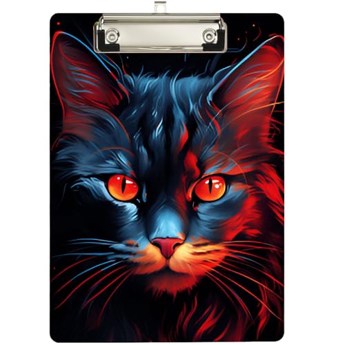 DHEEBFWE Modisches Klemmbrett, personalisiertes Klemmbrett-Design, mit niedrigem Profil, Metallclip, einziehbare Lasche zum Aufhängen, Standard-A4-Buchstabengröße, 22,9 x 32,8 cm, schwarze Katze von DHEEBFWE