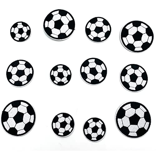 DHER 12 Stück Cartoon Fußball Stoff Patch Stickerei Patch, Fußball bügeln auf Patch,Iron-On Patches Flicken zum aufbügeln trendy Kleidung Stickerei Patch, Jeans dekorative Patch Patch für Jeans Hemden von DHER