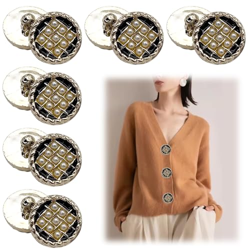 DHER 12 Stück Dekorative Knopf Knöpfe zum Annähen Hemd Dekoknöpfe, Strickjacke Strickknöpfe, Mantel Trenchcoat Perlenknöpfe, DIY Schmuck Schmuck Kleid Knöpfe (Schwarz-Perle, 21mm) von DHER