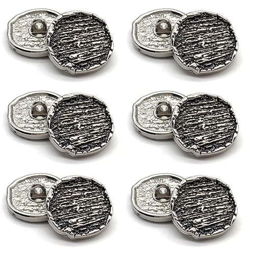DHER 12 Stück runde Knöpfe, Metall knöpfe Runde Metallknopf Knöpfe für Kleidung Mode Metallknöpfe große handgenähte Hemd Mantel Trenchcoat Anzug Jacke dekorative (Vintage Silber, 17.5mm) von DHER