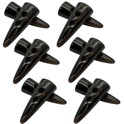 DHER 12 pcs Hornschnalle knebelknöpfe knebelknopfverschlüsse dufflecoat verschluss strickjacke Kuhhornförmige gemusterte Harzknöpfe für Pullover Trenchcoat Jacke Rucksäcke (dunkelbraun, 5cm) von DHER