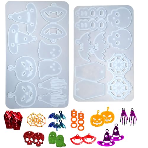 DHER 2 Stück Halloween Thema Silikonformen,Epoxidharz Formen DIY Charms Anhänger Gießform 10 Mini Kostüm Anhänger Silikonformen, DIY Dekoration Tropfen Kleber Formen, Anhänger Basteln Gießform (B) von DHER
