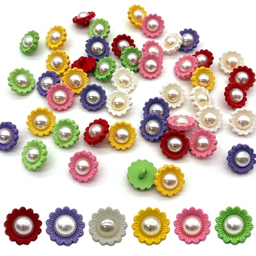 DHER 48 Stück kleine frische Blumenknöpfe, Candy Farben Kleine Knöpfe Dekorative Knopf bunte süße handgenähte Knöpfe, Haarschmuck Schmuck Kleidung dekorative süße (D, 18mm) von DHER
