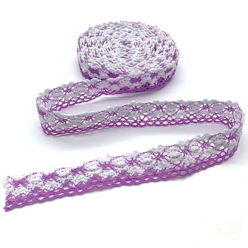DHER 5m Blumenband Stickerei Florale Spitzenborte Borten Bänder Blumenband 2.6cm Baumwollfaden Spitze Zubehör Dekoband, hohler Stoff handgemacht DIY, für Haarbänder,Kostüme,Dekoration (Lila) von DHER