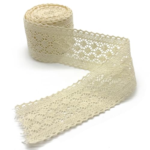 DHER Dekostoff Spitzenstoff Spitze Blumen Spitzenband Borten Bänder Blumenband 5 Yards 58mm Spitze Band Stickerei dekorative Band Kleidungsstück Zubehör dekorative Spitze Dekoration (Beige 5.8CM) von DHER